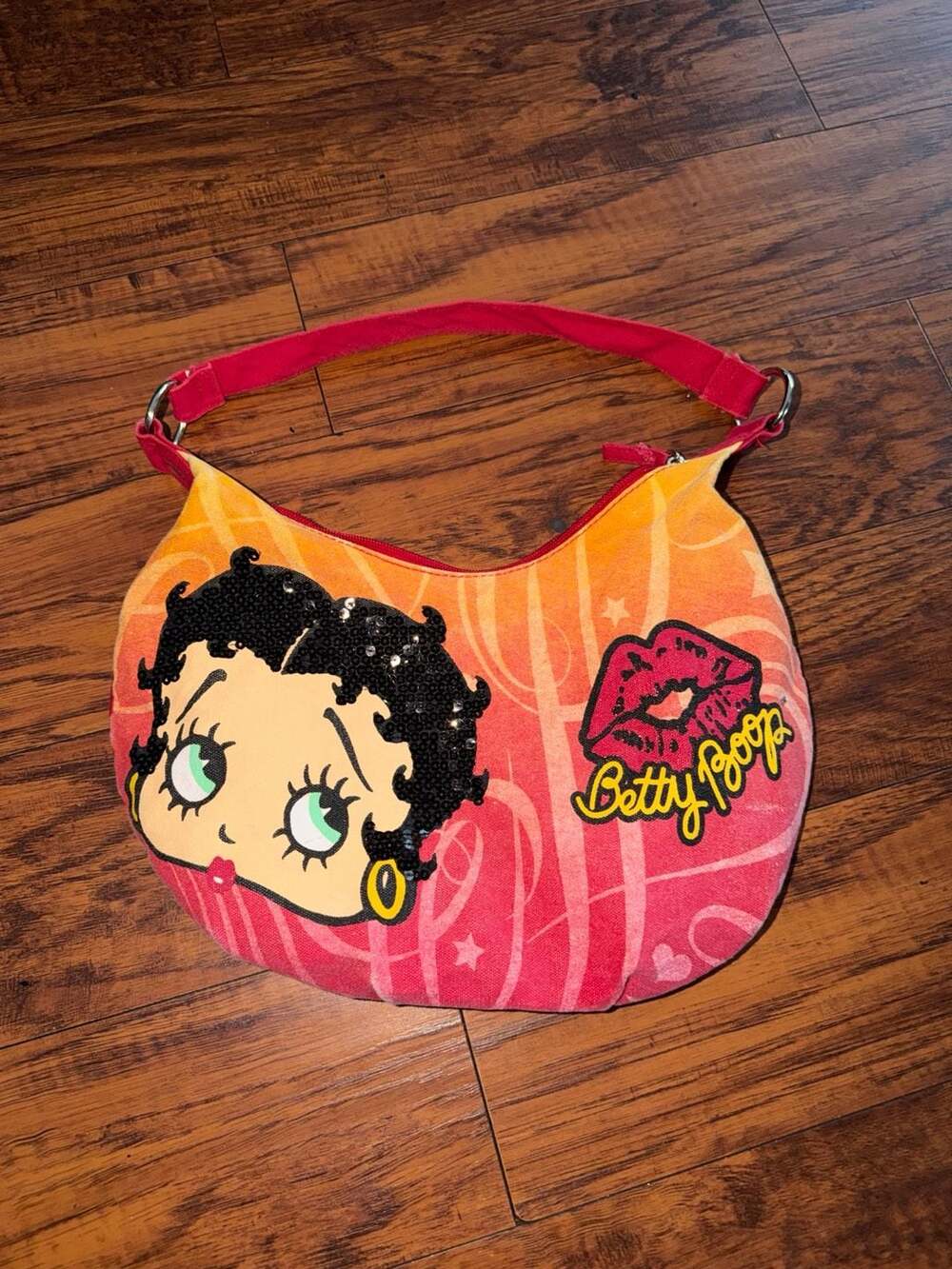 Vintage Betty Boop Orange and Red Velvet Sequin Shoulder Bag